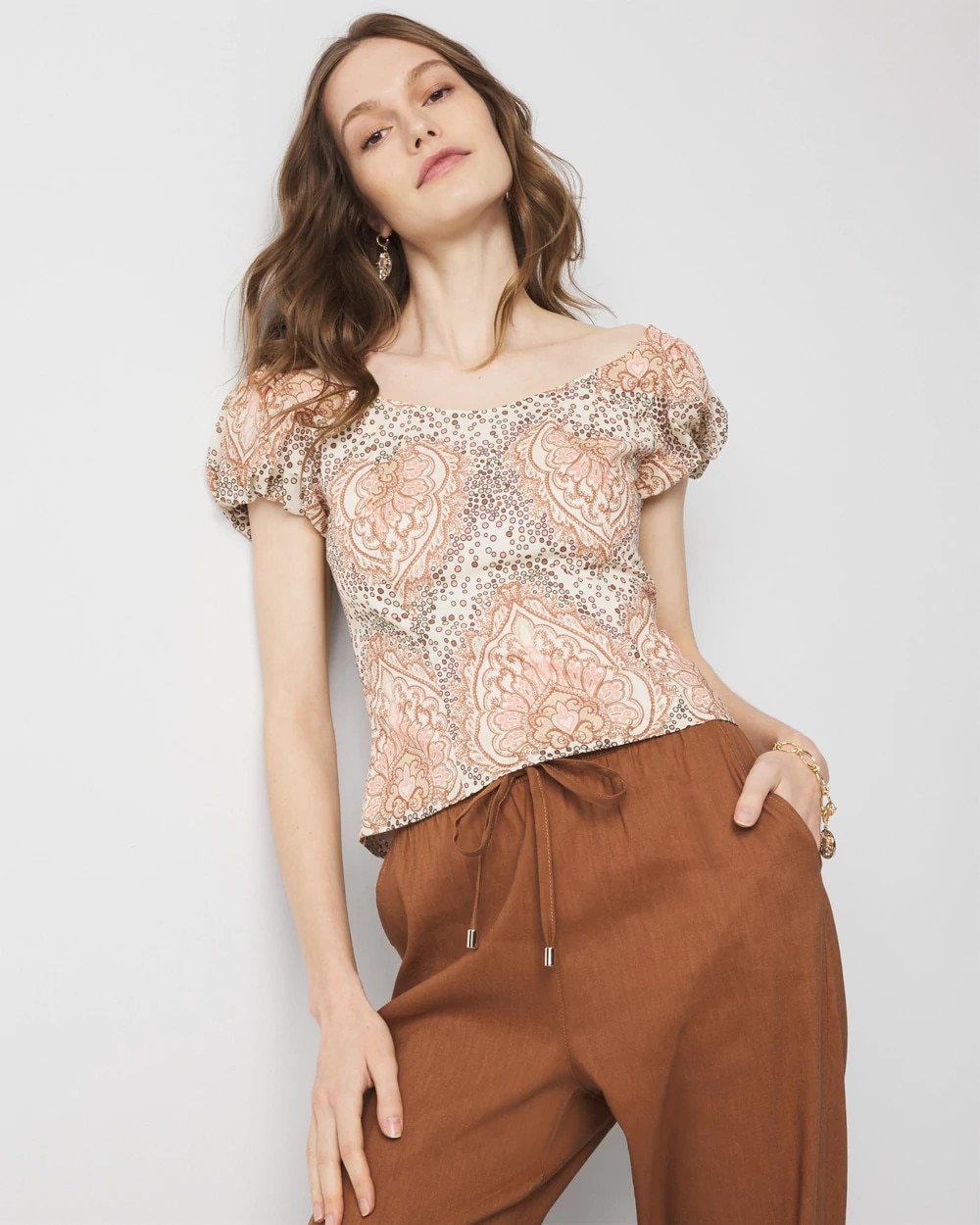 Puff-Sleeve Paisley Top | White House Black Market